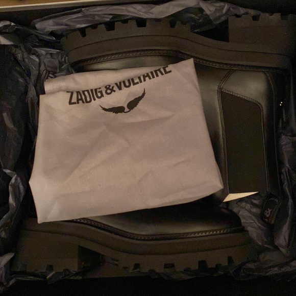 NWT Zadig and & Voltaire Ride Leather Chelsea platform Boots silver wings charm - Picture 14 of 16